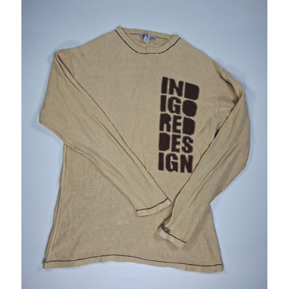 Indigo Red Designs Men XXL Brown Graphic Long Sleeve Shirt Pullover Crewneck 2XL
